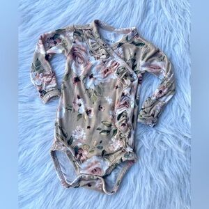 Posh Peanut Floral Ruffle Bodysuit - Pink and Cream